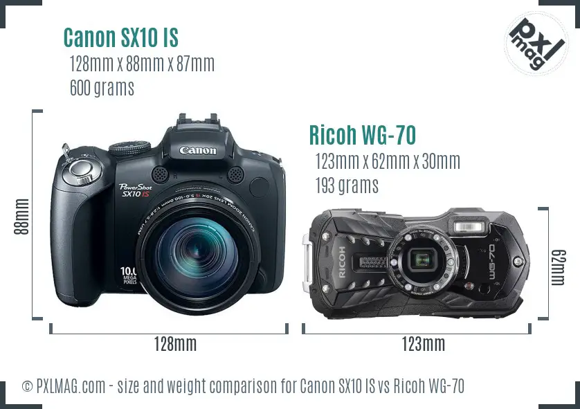Canon SX10 IS vs Ricoh WG-70 size comparison Canon SX10 IS vs Ricoh WG-70 size comparison