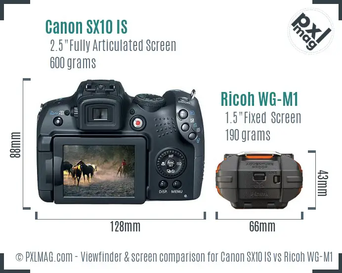 Canon SX10 IS vs Ricoh WG-M1 Screen and Viewfinder comparison