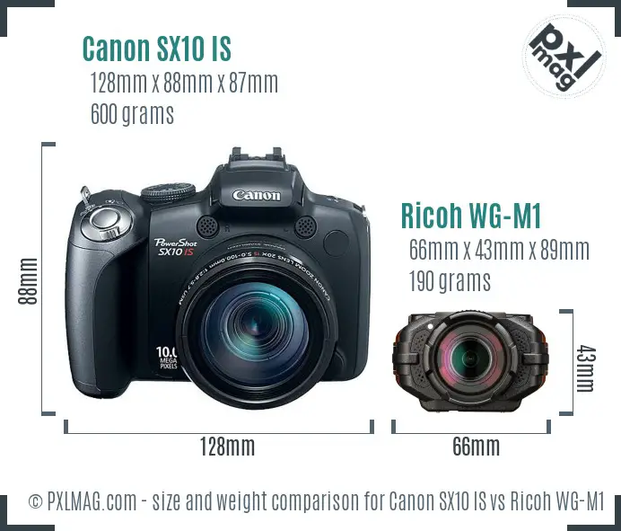 Canon SX10 IS vs Ricoh WG-M1 size comparison