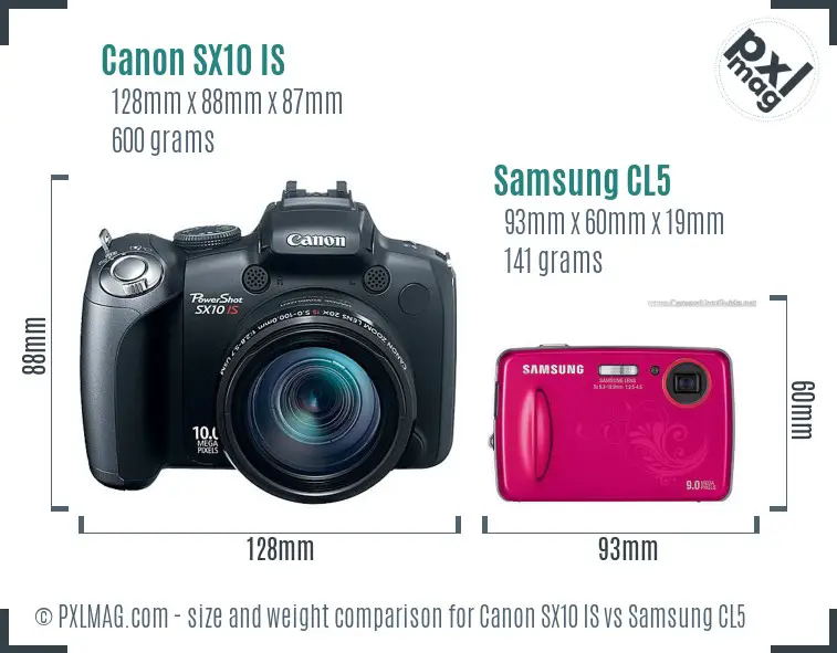 Canon SX10 IS vs Samsung CL5 size comparison