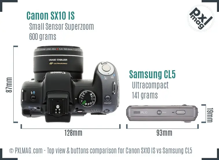 Canon SX10 IS vs Samsung CL5 top view buttons comparison