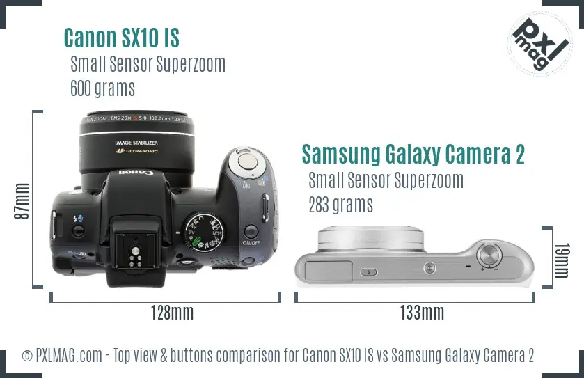 Canon SX10 IS vs Samsung Galaxy Camera 2 top view buttons comparison