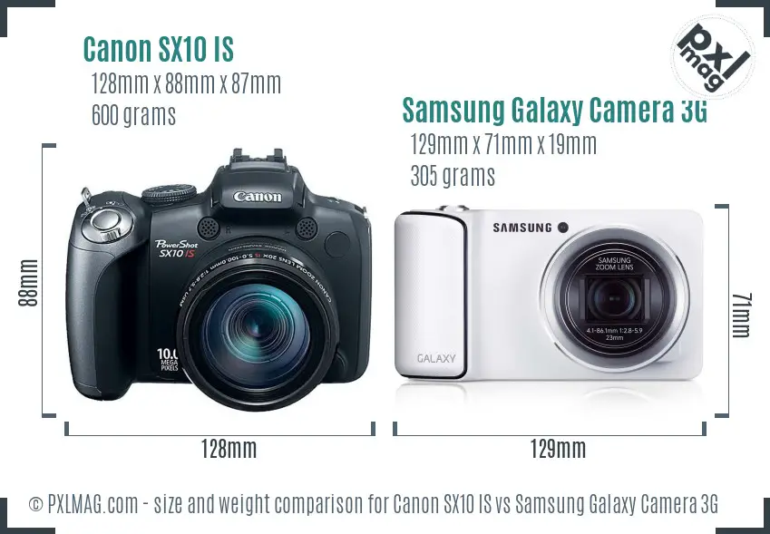 Canon SX10 IS vs Samsung Galaxy Camera 3G size comparison