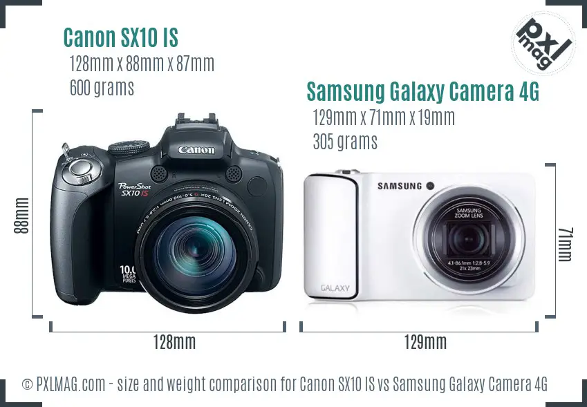 Canon SX10 IS vs Samsung Galaxy Camera 4G size comparison