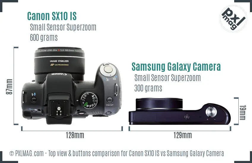 Canon SX10 IS vs Samsung Galaxy Camera top view buttons comparison