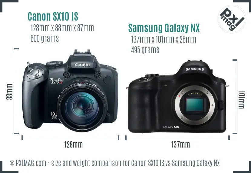 Canon SX10 IS vs Samsung Galaxy NX size comparison Canon SX10 IS vs Samsung Galaxy NX size comparison