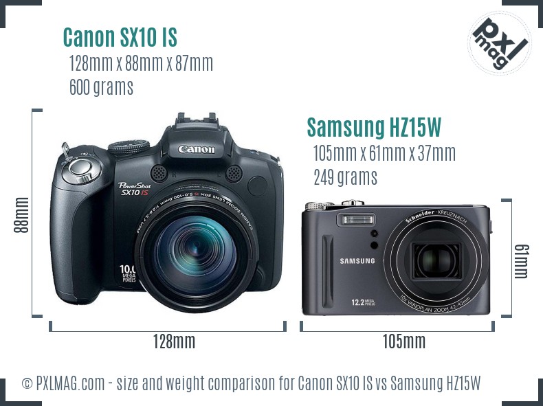Canon SX10 IS vs Samsung HZ15W size comparison Canon SX10 IS vs Samsung HZ15W size comparison