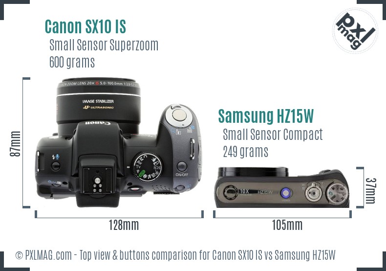 Canon SX10 IS vs Samsung HZ15W top view buttons comparison