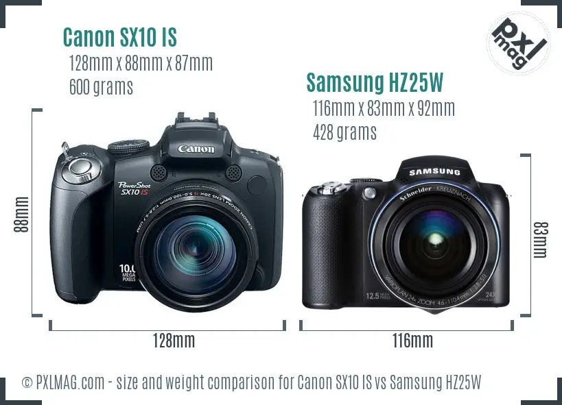 Canon SX10 IS vs Samsung HZ25W size comparison