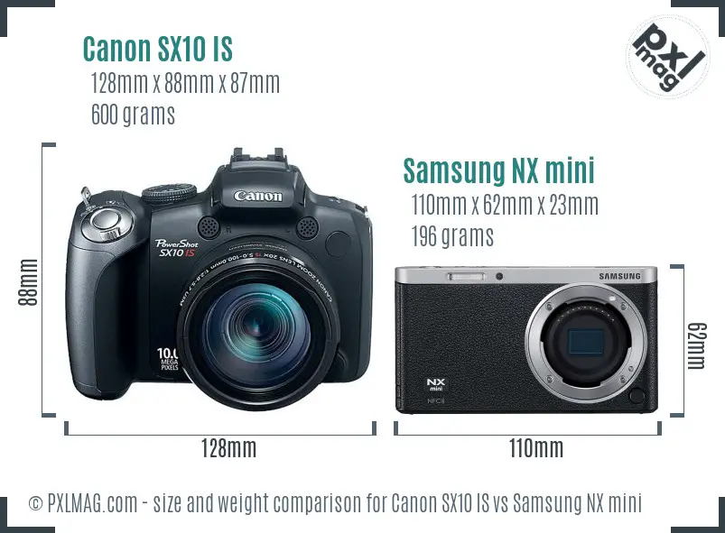 Canon SX10 IS vs Samsung NX mini size comparison Canon SX10 IS vs Samsung NX mini size comparison