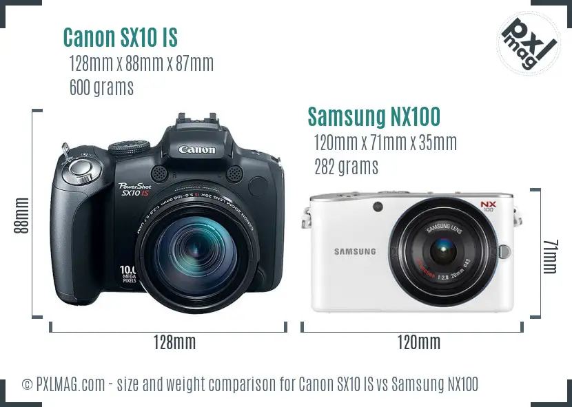 Canon SX10 IS vs Samsung NX100 size comparison