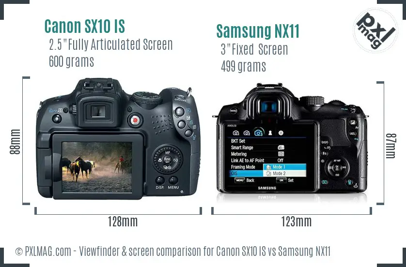 Canon SX10 IS vs Samsung NX11 Screen and Viewfinder comparison