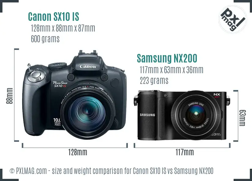 Canon SX10 IS vs Samsung NX200 size comparison