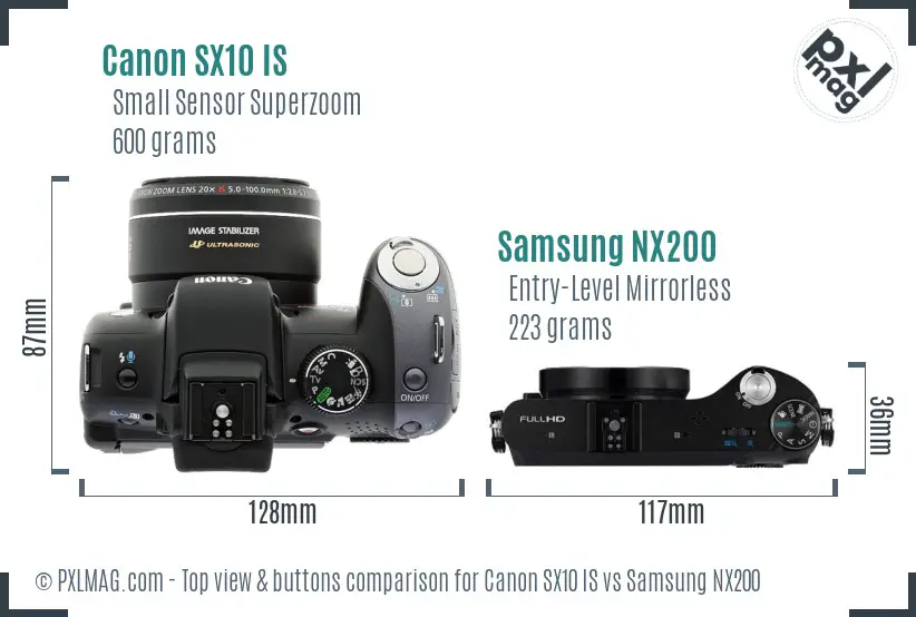 Canon SX10 IS vs Samsung NX200 top view buttons comparison