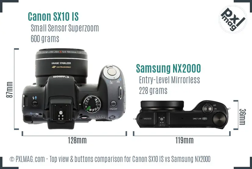 Canon SX10 IS vs Samsung NX2000 top view buttons comparison