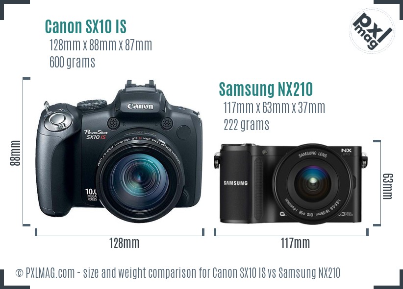 Canon SX10 IS vs Samsung NX210 size comparison Canon SX10 IS vs Samsung NX210 size comparison