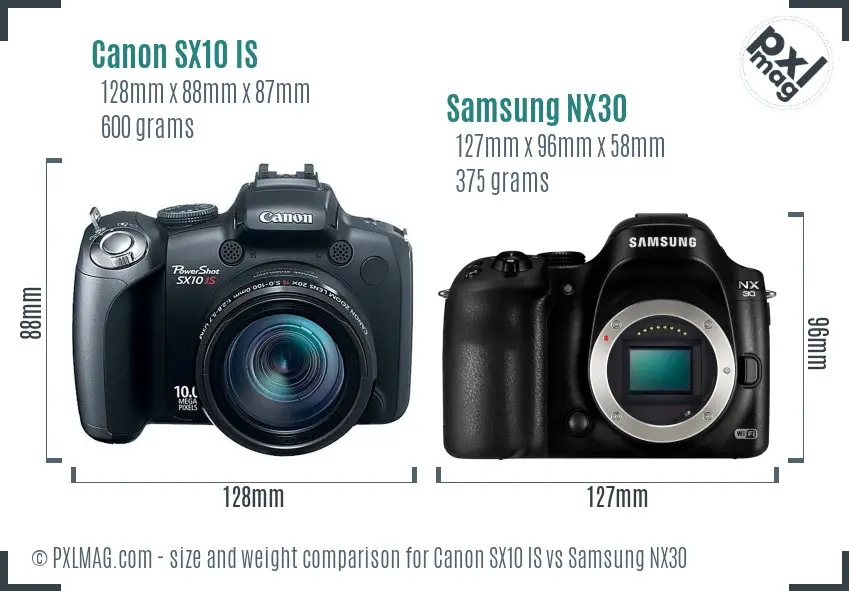 Canon SX10 IS vs Samsung NX30 size comparison