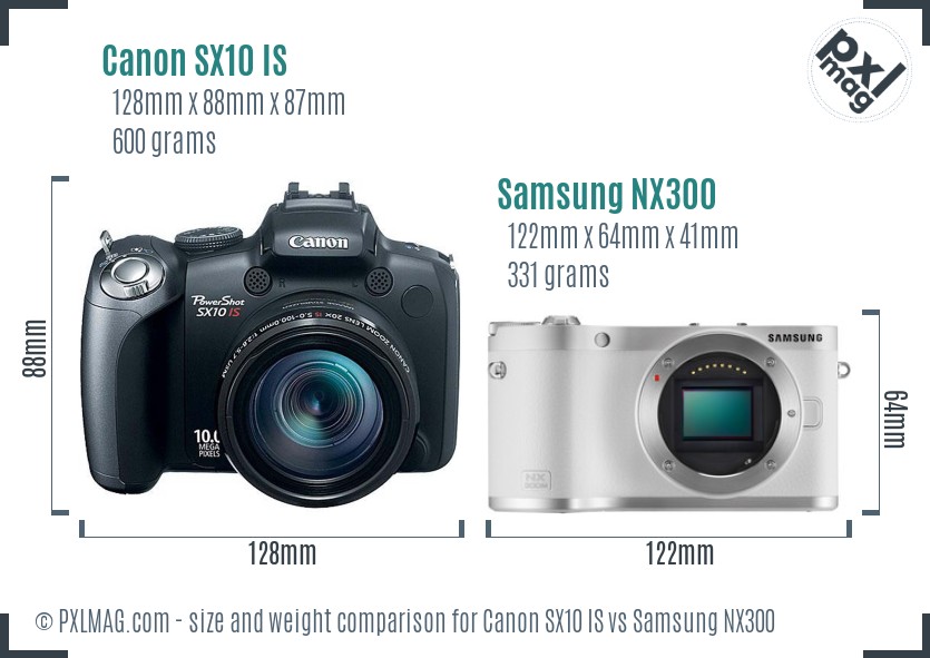 Canon SX10 IS vs Samsung NX300 size comparison