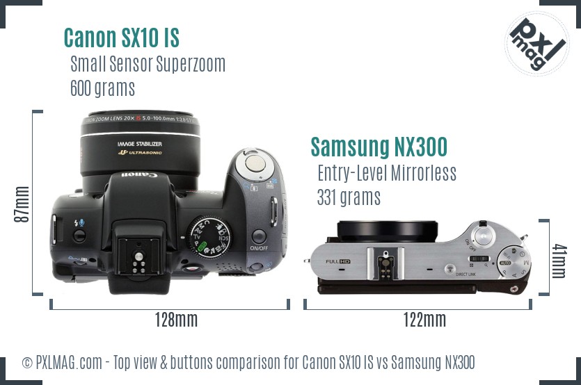Canon SX10 IS vs Samsung NX300 top view buttons comparison