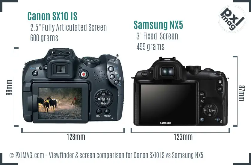 Canon SX10 IS vs Samsung NX5 Screen and Viewfinder comparison