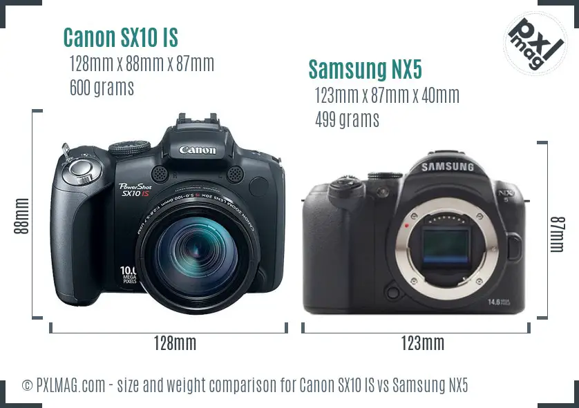 Canon SX10 IS vs Samsung NX5 size comparison