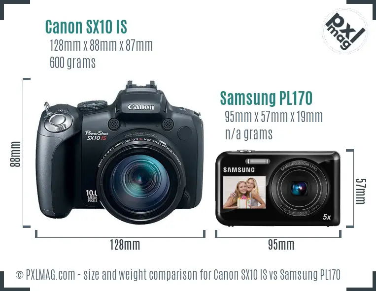 Canon SX10 IS vs Samsung PL170 size comparison