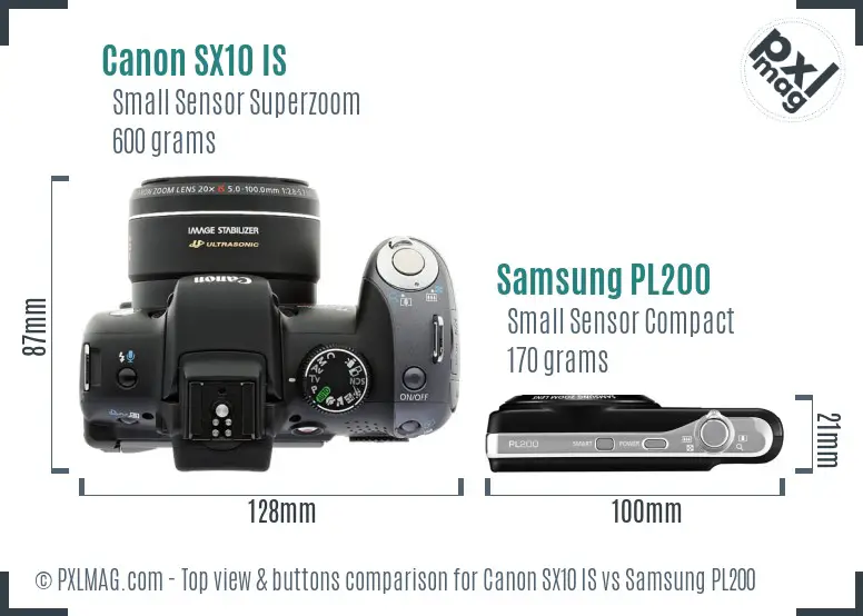 Canon SX10 IS vs Samsung PL200 top view buttons comparison