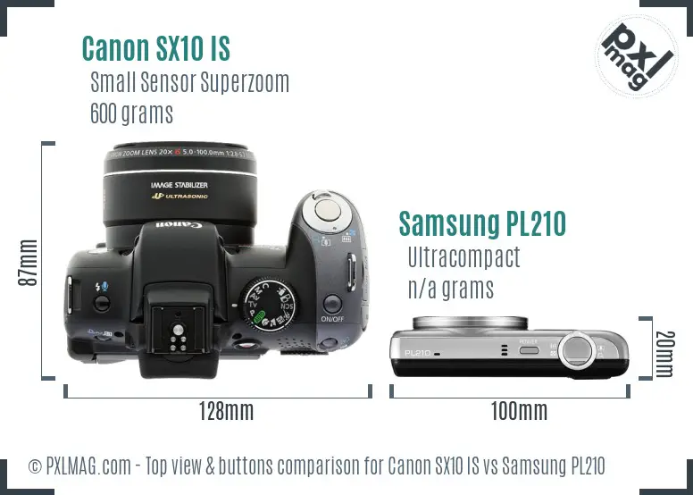 Canon SX10 IS vs Samsung PL210 top view buttons comparison Canon SX10 IS vs Samsung PL210 top view buttons comparison
