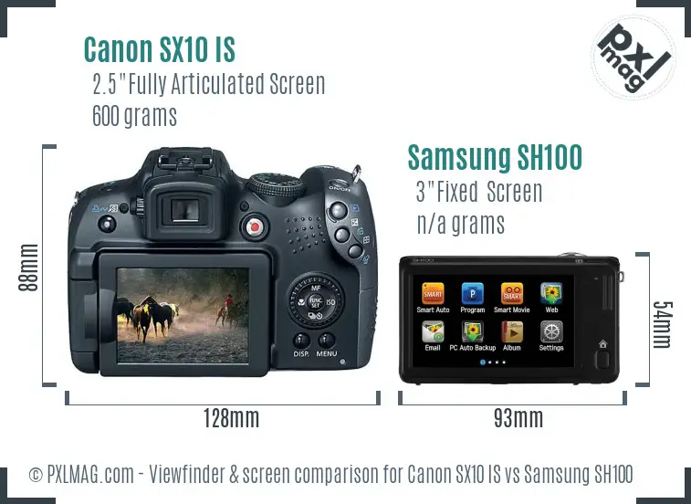 Canon SX10 IS vs Samsung SH100 Screen and Viewfinder comparison Canon SX10 IS vs Samsung SH100 Screen and Viewfinder comparison