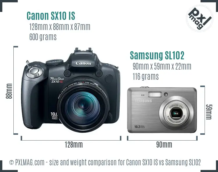 Canon SX10 IS vs Samsung SL102 size comparison