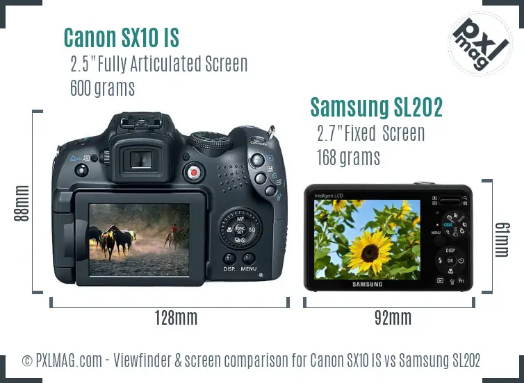 Canon SX10 IS vs Samsung SL202 Screen and Viewfinder comparison
