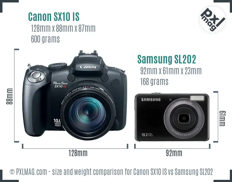 Canon SX10 IS vs Samsung SL202 size comparison