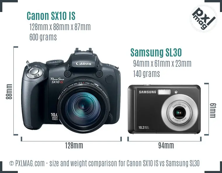 Canon SX10 IS vs Samsung SL30 size comparison