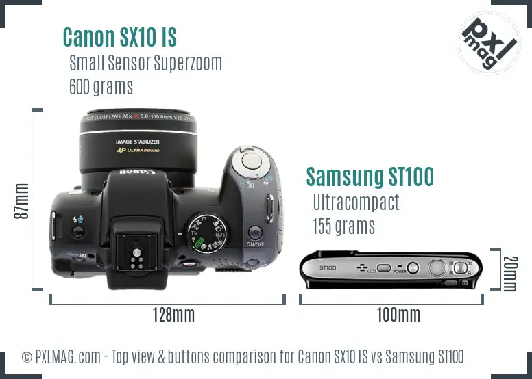 Canon SX10 IS vs Samsung ST100 top view buttons comparison