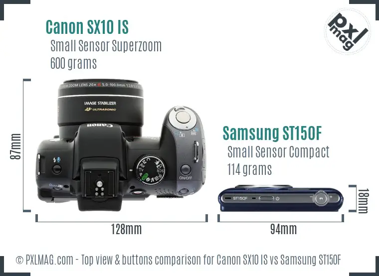 Canon SX10 IS vs Samsung ST150F top view buttons comparison