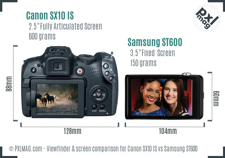 Canon SX10 IS vs Samsung ST600 Screen and Viewfinder comparison