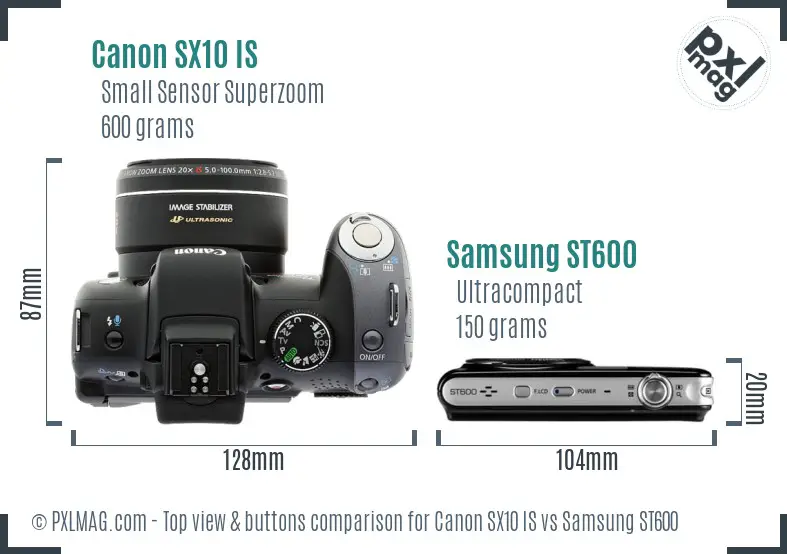 Canon SX10 IS vs Samsung ST600 top view buttons comparison