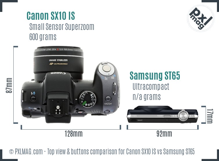 Canon SX10 IS vs Samsung ST65 top view buttons comparison