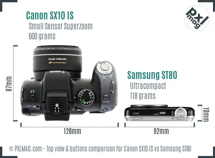 Canon SX10 IS vs Samsung ST80 top view buttons comparison