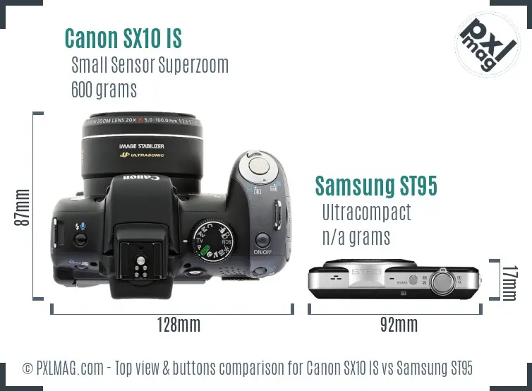 Canon SX10 IS vs Samsung ST95 top view buttons comparison