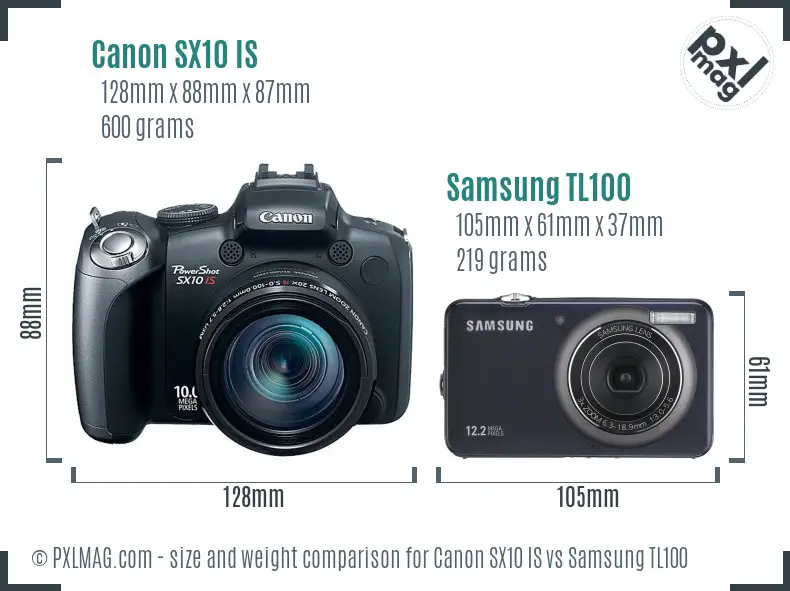 Canon SX10 IS vs Samsung TL100 size comparison Canon SX10 IS vs Samsung TL100 size comparison