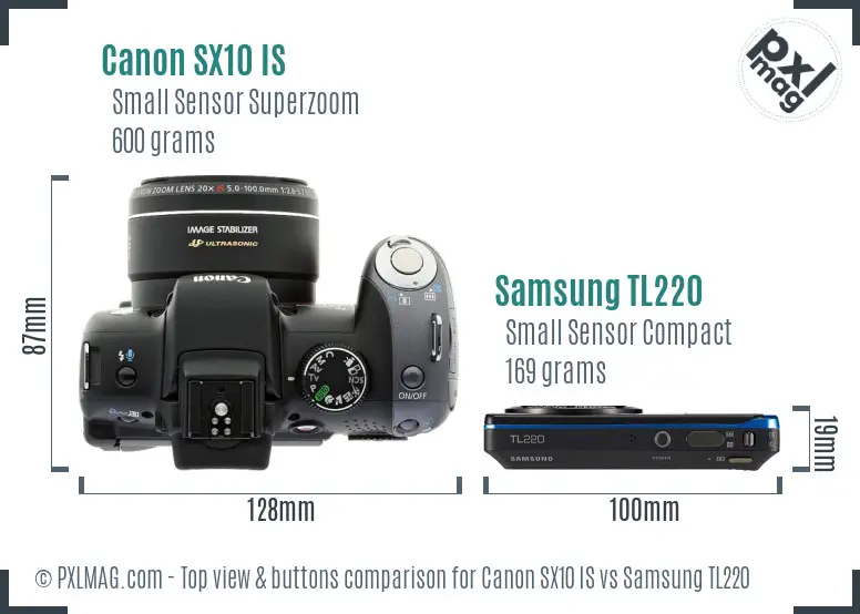 Canon SX10 IS vs Samsung TL220 top view buttons comparison