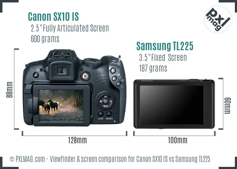 Canon SX10 IS vs Samsung TL225 Screen and Viewfinder comparison