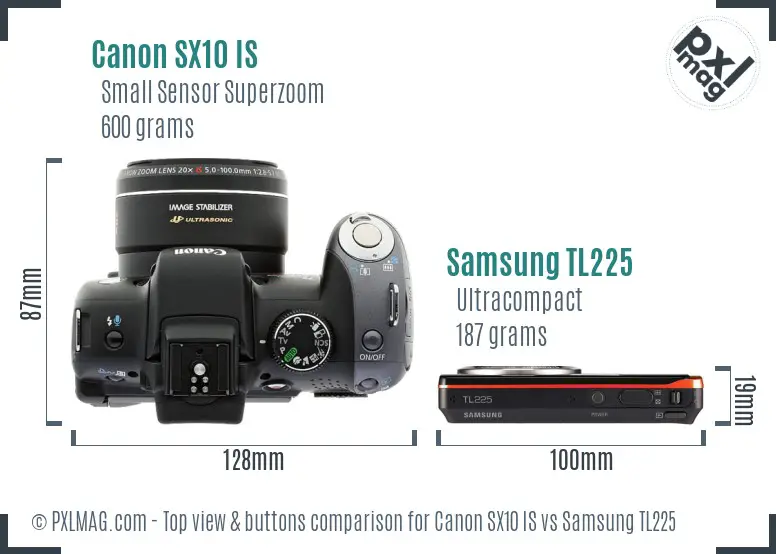Canon SX10 IS vs Samsung TL225 top view buttons comparison