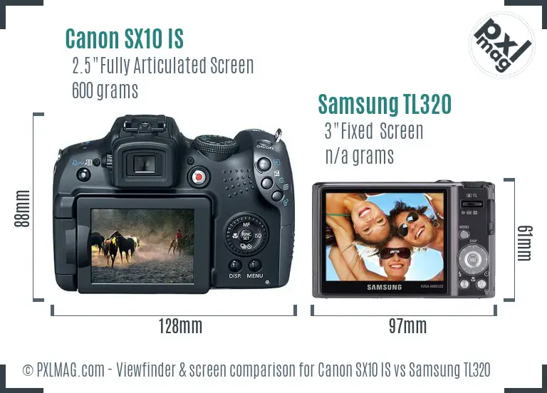 Canon SX10 IS vs Samsung TL320 Screen and Viewfinder comparison