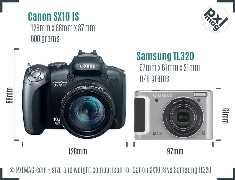 Canon SX10 IS vs Samsung TL320 size comparison