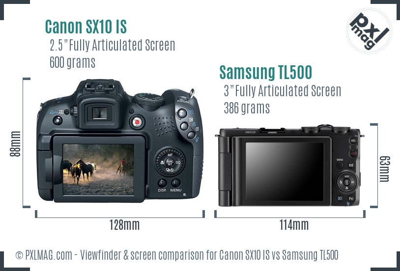 Canon SX10 IS vs Samsung TL500 Screen and Viewfinder comparison