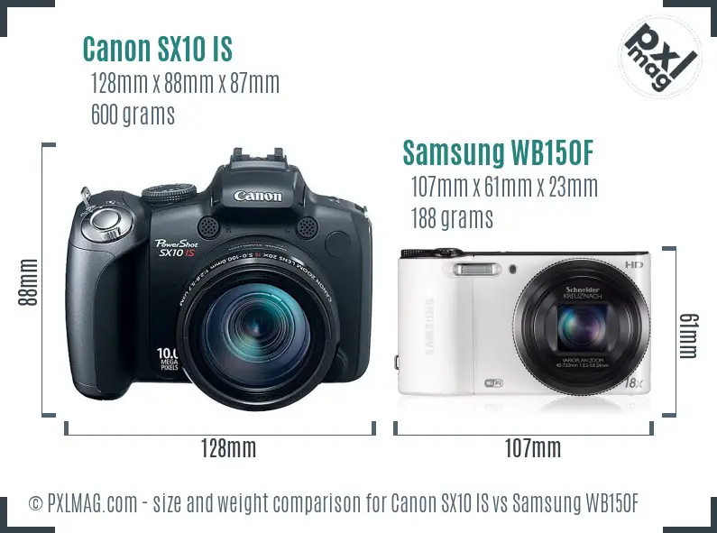 Canon SX10 IS vs Samsung WB150F size comparison