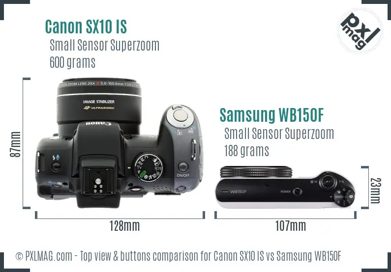 Canon SX10 IS vs Samsung WB150F top view buttons comparison