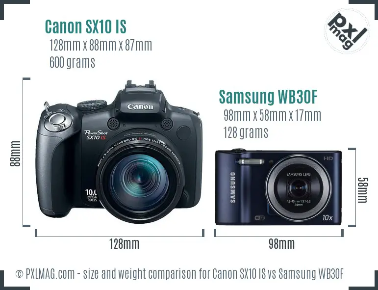 Canon SX10 IS vs Samsung WB30F size comparison Canon SX10 IS vs Samsung WB30F size comparison
